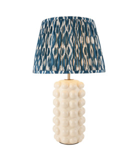 Bobble White Crackle Glaze Table Lamp with Marlin Blue Fabric Ikat Shade 35cm B22-1