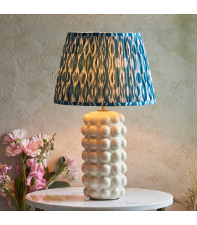 Bobble White Crackle Glaze Table Lamp with Marlin Blue Fabric Ikat Shade 35cm B22-2