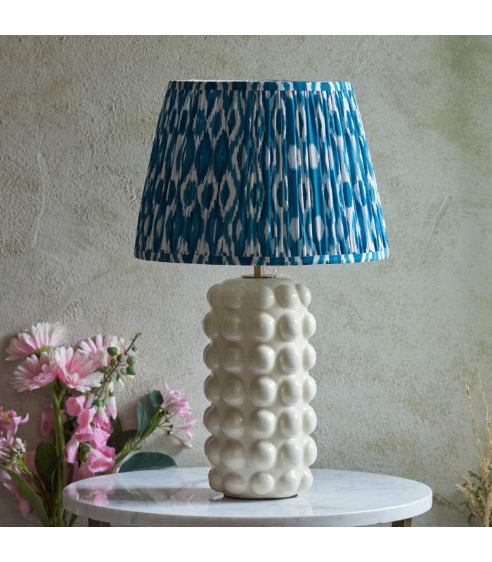 Bobble White Crackle Glaze Table Lamp with Marlin Blue Fabric Ikat Shade 35cm B22-3