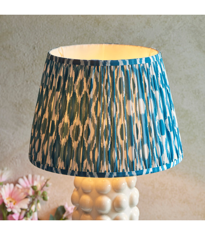 Bobble White Crackle Glaze Table Lamp with Marlin Blue Fabric Ikat Shade 35cm B22-4