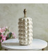 Bobble White Crackle Glaze Table Lamp with Marlin Blue Fabric Ikat Shade 35cm B22-5