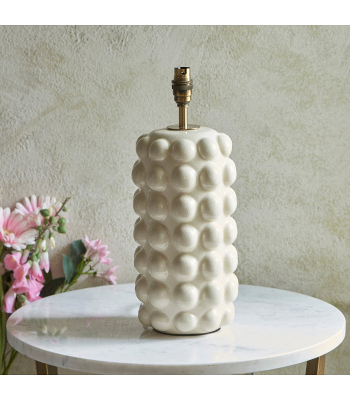 Bobble White Crackle Glaze Table Lamp with Marlin Blue Fabric Ikat Shade 35cm B22-5