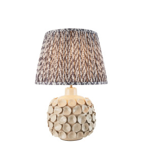 Borello Ivory Crackle Glaze Table Lamp with Pearl Grey Fabric Leaf Shade 35cm B22-1
