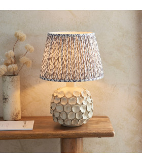 Borello Ivory Crackle Glaze Table Lamp with Pearl Grey Fabric Leaf Shade 35cm B22-2