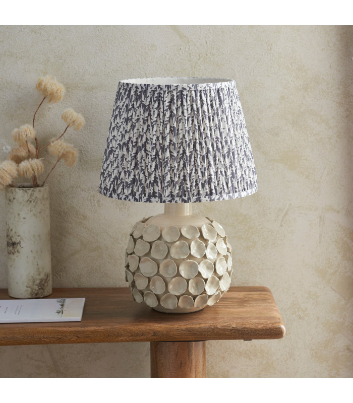 Borello Ivory Crackle Glaze Table Lamp with Pearl Grey Fabric Leaf Shade 35cm B22-3