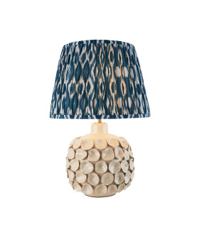 Borello Ivory Crackle Glaze Table Lamp with Marlin Blue Fabric Ikat Shade 35cm B22-1