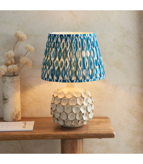 Borello Ivory Crackle Glaze Table Lamp with Marlin Blue Fabric Ikat Shade 35cm B22-2