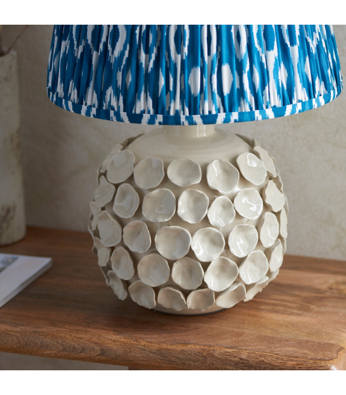 Borello Ivory Crackle Glaze Table Lamp with Marlin Blue Fabric Ikat Shade 35cm B22-4