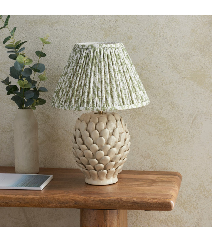 Layered Leaf Ivory Crackle Glaze Table Lamp with Herb Garden Green Fabric Leaf Shade 30cm B22-3