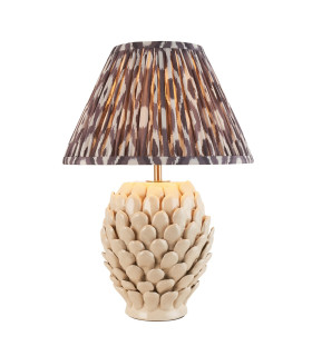 Layered Leaf Ivory Crackle Glaze Table Lamp with Pearl Grey Fabric Ikat Shade 30cm B22-1