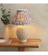 Layered Leaf Ivory Crackle Glaze Table Lamp with Pearl Grey Fabric Ikat Shade 30cm B22-2