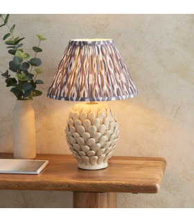 Layered Leaf Ivory Crackle Glaze Table Lamp with Pearl Grey Fabric Ikat Shade 30cm B22-2