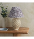 Layered Leaf Ivory Crackle Glaze Table Lamp with Pearl Grey Fabric Ikat Shade 30cm B22-3