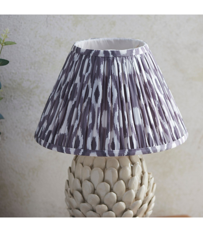 Layered Leaf Ivory Crackle Glaze Table Lamp with Pearl Grey Fabric Ikat Shade 30cm B22-4