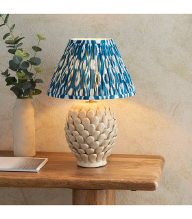 Layered Leaf Ivory Crackle Glaze Table Lamp with Marlin Blue Fabric Ikat Shade 30cm B22-2