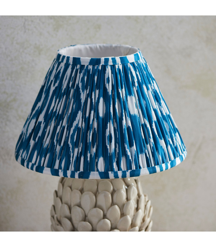 Layered Leaf Ivory Crackle Glaze Table Lamp with Marlin Blue Fabric Ikat Shade 30cm B22-4
