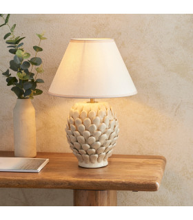 Layered Leaf Ivory Crackle Glaze Table Lamp with Vintage White Fabric Ivy Shade 30cm B22-2