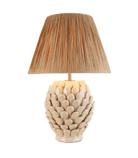 Layered Leaf Ivory Crackle Glaze Table Lamp with Natural Raffia Raffia Shade 30cm B22-1