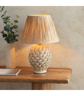 Layered Leaf Ivory Crackle Glaze Table Lamp with Natural Raffia Raffia Shade 30cm B22-2