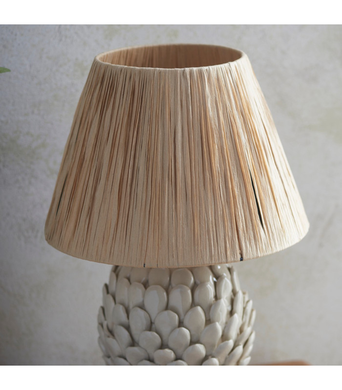 Layered Leaf Ivory Crackle Glaze Table Lamp with Natural Raffia Raffia Shade 30cm B22-4