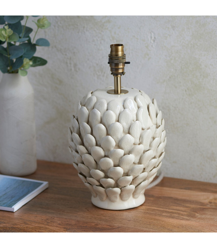 Layered Leaf Ivory Crackle Glaze Table Lamp with Natural Raffia Raffia Shade 30cm B22-5