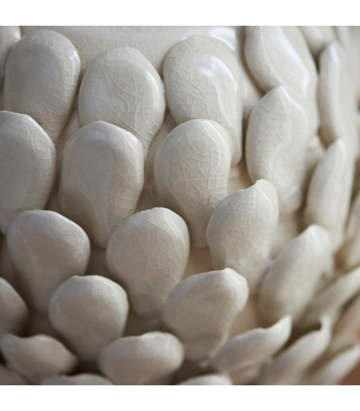 Layered Leaf Ivory Crackle Glaze Table Lamp with Natural Raffia Raffia Shade 30cm B22-7
