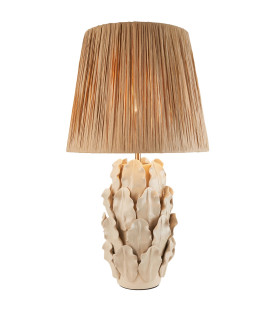 Layered Leaf Ivory Crackle Glaze Table Lamp with Natural Raffia Raffia Shade 32cm B22-1