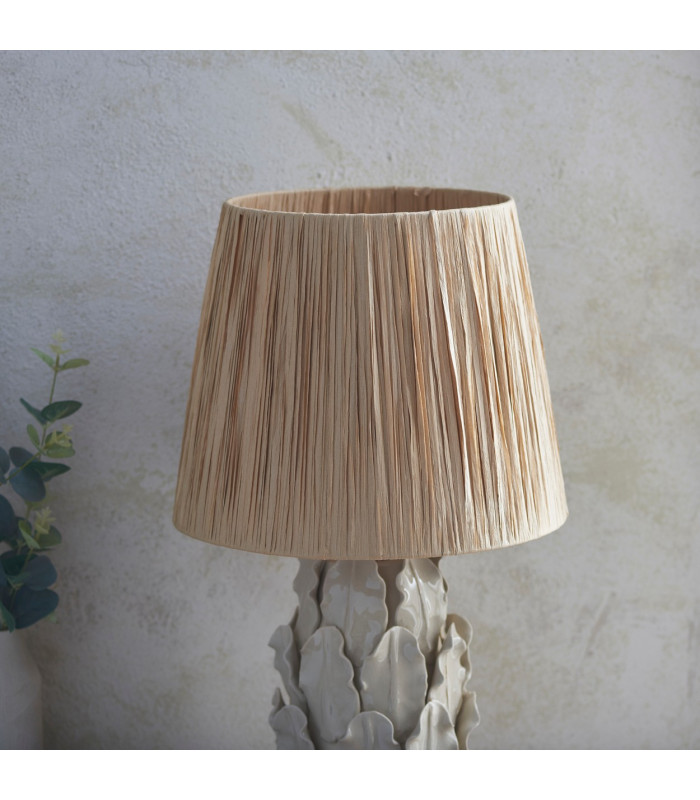 Layered Leaf Ivory Crackle Glaze Table Lamp with Natural Raffia Raffia Shade 32cm B22-4