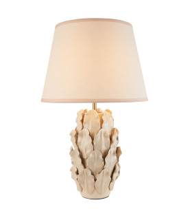 Layered Leaf Ivory Crackle Glaze Table Lamp with Vintage White Fabric Ivy Shade 35cm B22-1