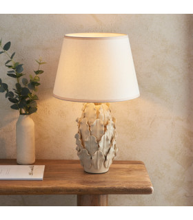 Layered Leaf Ivory Crackle Glaze Table Lamp with Vintage White Fabric Ivy Shade 35cm B22-2