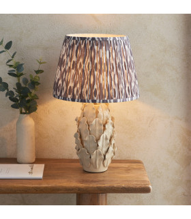 Layered Leaf Ivory Crackle Glaze Table Lamp with Pearl Grey Fabric Ikat Shade 35cm B22-2