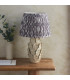 Layered Leaf Ivory Crackle Glaze Table Lamp with Pearl Grey Fabric Ikat Shade 35cm B22-3