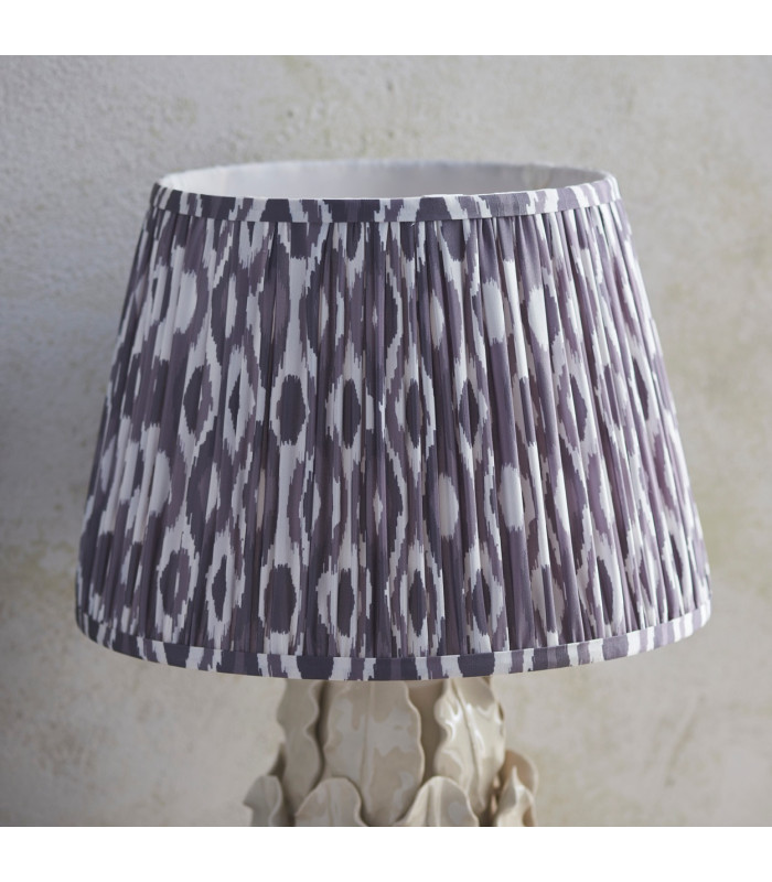 Layered Leaf Ivory Crackle Glaze Table Lamp with Pearl Grey Fabric Ikat Shade 35cm B22-4