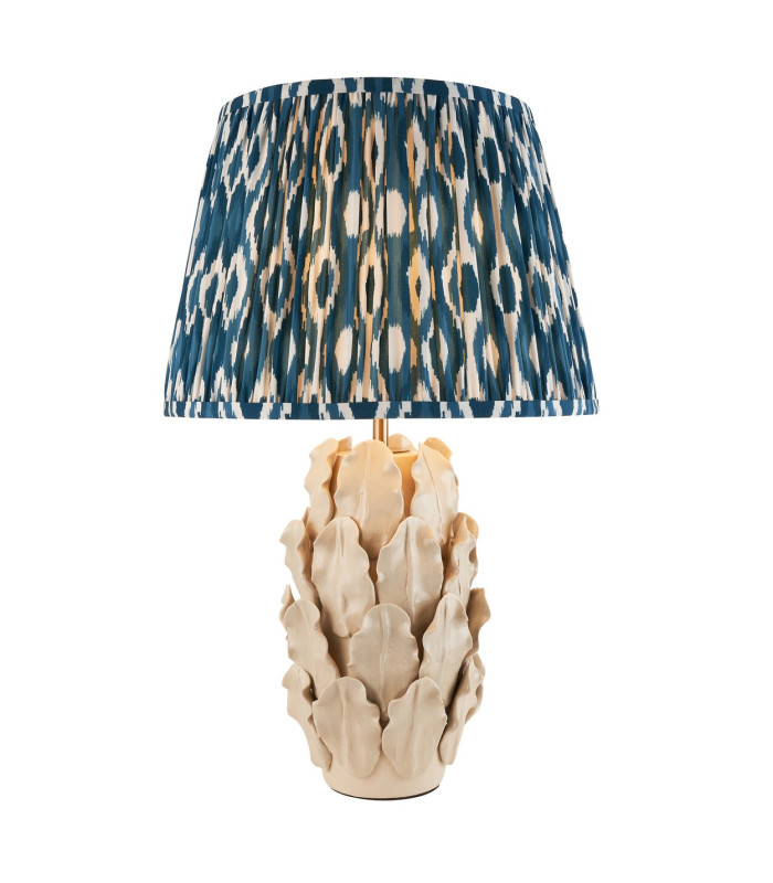 Layered Leaf Ivory Crackle Glaze Table Lamp with Marlin Blue Fabric Ikat Shade 35cm B22-1