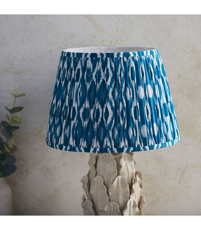 Layered Leaf Ivory Crackle Glaze Table Lamp with Marlin Blue Fabric Ikat Shade 35cm B22-4