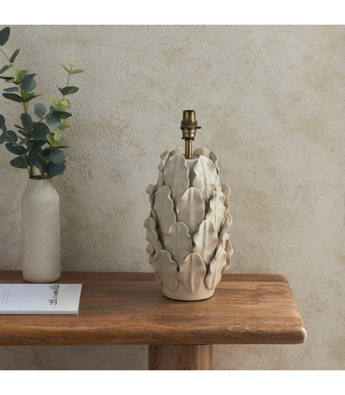 Layered Leaf Ivory Crackle Glaze Table Lamp with Marlin Blue Fabric Ikat Shade 35cm B22-5