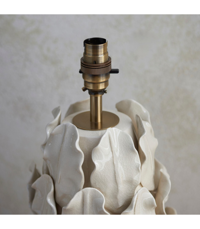 Layered Leaf Ivory Crackle Glaze Table Lamp with Marlin Blue Fabric Ikat Shade 35cm B22-6