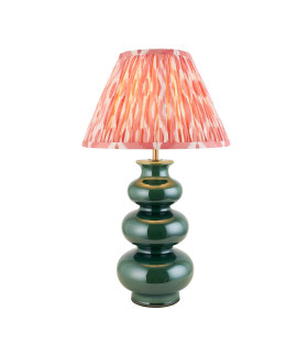 Monroe Gloss Green Glaze Table Lamp with Coral Pink Fabric Ikat Shade 30cm B22-1