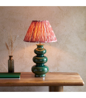 Monroe Gloss Green Glaze Table Lamp with Coral Pink Fabric Ikat Shade 30cm B22-2