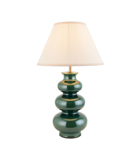Monroe Gloss Green Glaze Table Lamp with Vintage White Fabric Ivy Shade 30cm B22-1