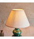 Monroe Gloss Green Glaze Table Lamp with Vintage White Fabric Ivy Shade 30cm B22-4