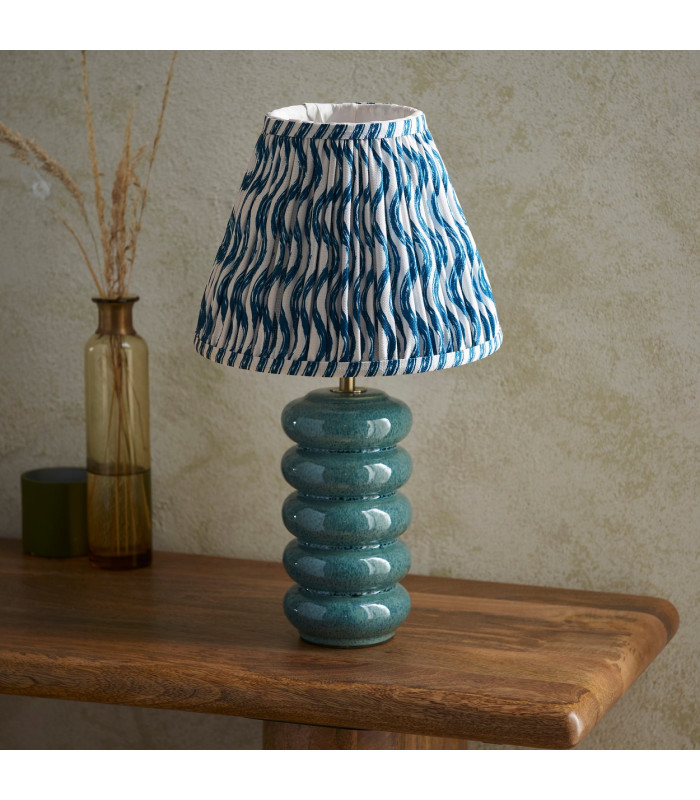 Squash Ocean Spray Glaze Table Lamp with Marlin Blue Fabric Ripple Shade 25cm B22-3