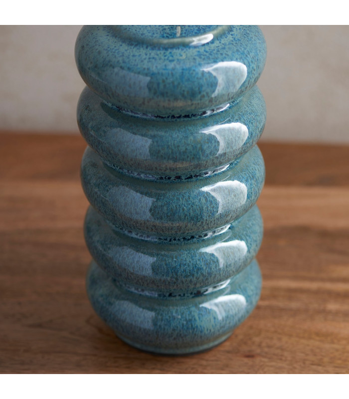 Squash Ocean Spray Glaze Table Lamp with Marlin Blue Fabric Ripple Shade 25cm B22-6