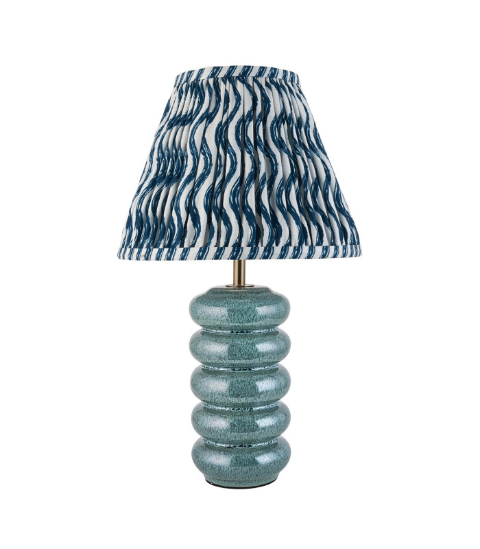 Squash Ocean Spray Glaze Table Lamp with Marlin Blue Fabric Ripple Shade 25cm B22-8