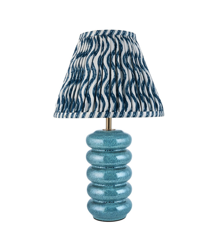 Squash Ocean Spray Glaze Table Lamp with Marlin Blue Fabric Ripple Shade 25cm B22-9