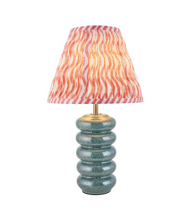 Squash Ocean Spray Glaze Table Lamp with Coral Pink Fabric Ripple Shade 25cm B22-1