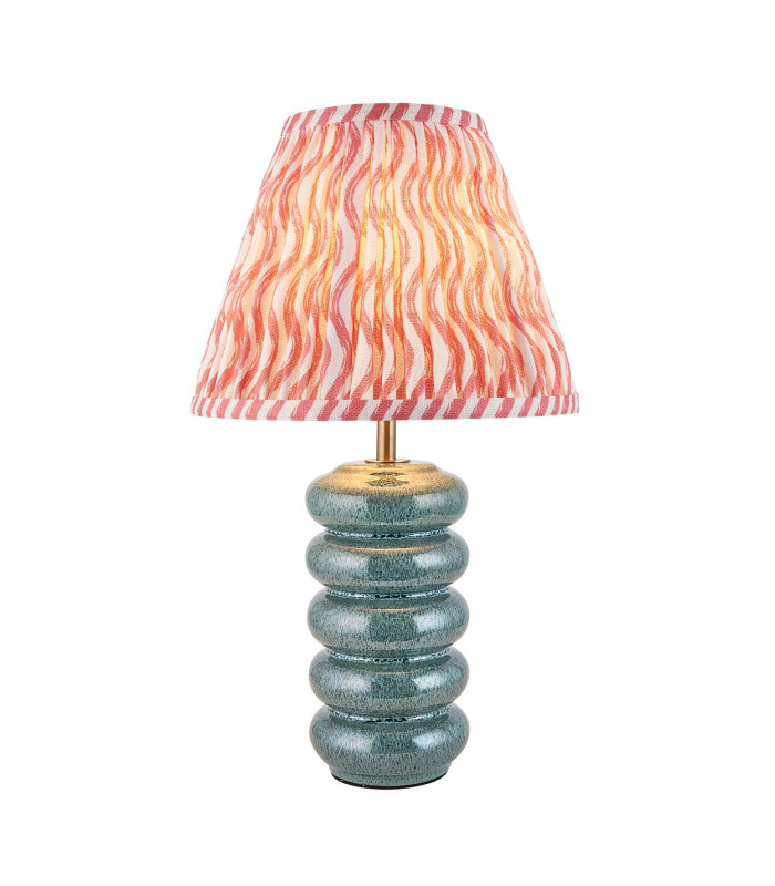 Squash Ocean Spray Glaze Table Lamp with Coral Pink Fabric Ripple Shade 25cm B22-1