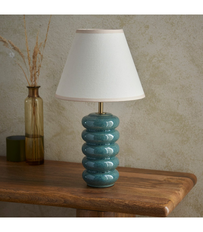 Squash Ocean Spray Glaze Table Lamp with Vintage White Fabric Ivy Shade 25cm B22-3