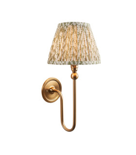 Santiago Brushed Aged Brass Plate Wall Light with Herb Garden Green Fabric Leaf Shade 20cm B22-1