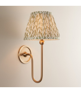 Santiago Brushed Aged Brass Plate Wall Light with Herb Garden Green Fabric Leaf Shade 20cm B22-2